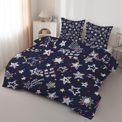 Syhi Qlty Bettdecke 135x200 Sterne Schlafdecke Steppdecke Moderner Junge - Bettdecke Ohne Bezug Waschbar Blau Leichte Wende mit 2 Kissenbezug 80x80cm J168 von Syhi Qlty