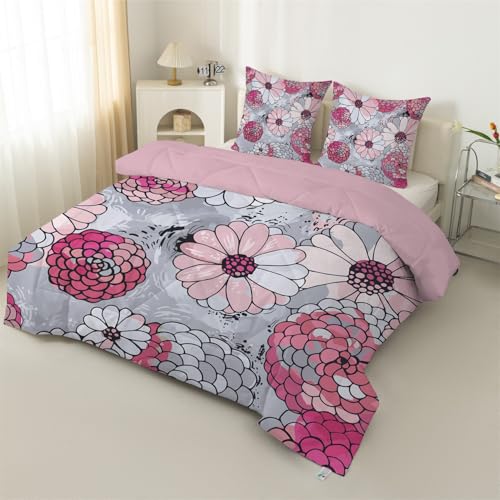 Syhi Qlty Bettdecke 155x220, Blumen-Print Schlafdecke Steppdecke 4 Jahreszeiten Mädchen Steppdecke Ganzjahresdecke Bettdecken, Waschbar Gesteppte Duvet Schlafdecke mit 2 Kissenbezug 80x80cm H6 von Syhi Qlty