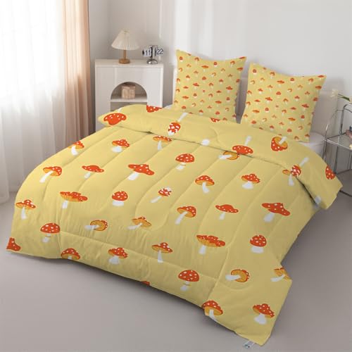 Syhi Qlty Bettdecke 155x220 4 Jahreszeiten Cartoon-Pilz Schlafdecke Steppdecke 4 Jahreszeiten Jungen und Mädchen - Bettdecke Ohne Bezug Waschbar Gelb Leichte Wende mit 2 Kissenbezug 80x80cm J149 von Syhi Qlty