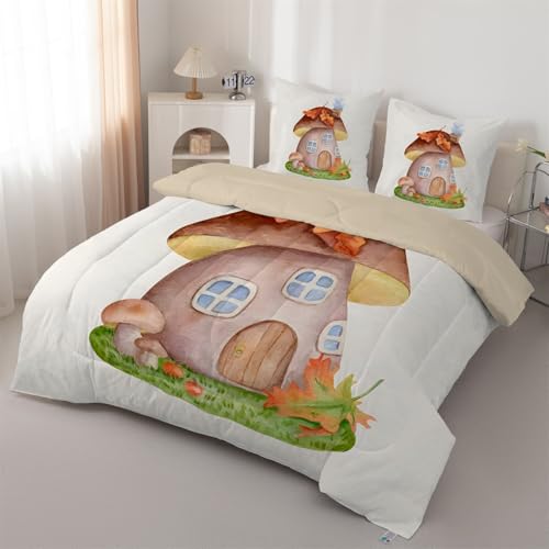 Syhi Qlty Bettdecke 155x220 Pilz Schlafdecke Steppdecke 4 Jahreszeiten Kinderpilze - Bettdecke Ohne Bezug Waschbar Weiß Leichte Wende mit 2 Kissenbezug 80x80cm J154 von Syhi Qlty