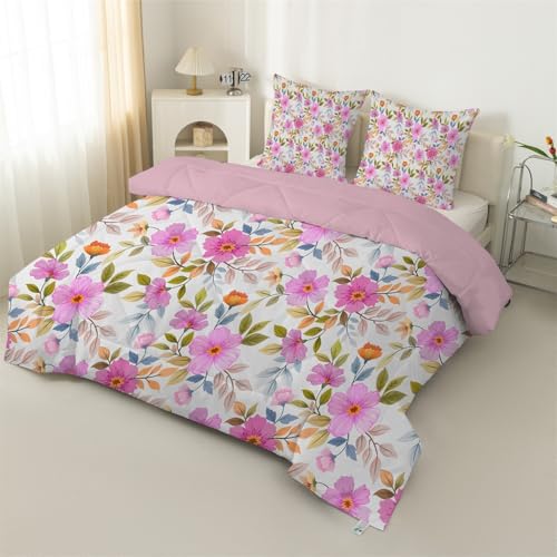 Syhi Qlty Bettdecke 180x200, Blumenblätter Bettdecke 180x200cm 4 Jahreszeiten Mädchen Steppdecke Waschbar Bettdecken mit 2 Kissenbezug 80x80cm H12 von Syhi Qlty