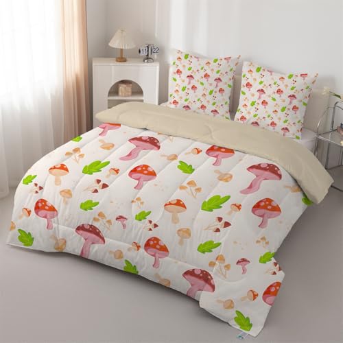 Syhi Qlty Bettdecke 220x240 Pilz Steppdecke 4 Jahreszeiten Kinderpilze - Bettdecke Ohne Bezug Waschbar Beige Schlafdecke Leichte Wende + 2 Kissenbezüge 80x80cm J150 von Syhi Qlty