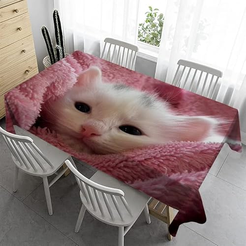 Syhi Qlty Bierzeltgarnitur Klein Tischdecke Abwaschbar 100x140 cm - Pinke Katze Tischdecke Outdoor Tischdecken Fleckschutz Gartentischdecke Wasserabweisend Stoff Table Cloth von Syhi Qlty