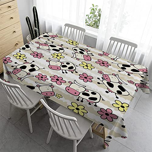 Syhi Qlty Bierzeltgarnitur Klein Tischdecke Abwaschbar 100x140 cm - Tischdecke Outdoor Tischdecken Fleckschutz Gartentischdecke Wasserabweisend Stoff Table Cloth - Kuh-Kleine Blume von Syhi Qlty