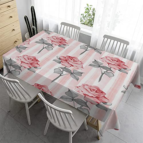 Syhi Qlty Bierzeltgarnitur Klein Tischdecke Abwaschbar 100x140 cm - Tischdecke Outdoor Tischdecken Fleckschutz Gartentischdecke Wasserabweisend Stoff Table Cloth - Rosa Streifen Rose von Syhi Qlty