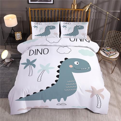 Syhi Qlty Dinosaurier Kinderbettwäsche 135x200, Wolke Weich Winter Microfaser Bettwäsche-Sets Deckenbezug 1 Bettbezug mit Reißverschluss und 1 Kissenbezug 80x80cm von Syhi Qlty