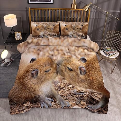 Syhi Qlty Kinderbettwäsche 135x200, Braunes Capybara Weich Winter Microfaser Bettwäsche-Sets Deckenbezug 1 Bettbezug mit Reißverschluss und 1 Kissenbezug 80x80cm von Syhi Qlty