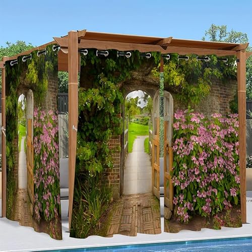 Syhi Qlty Outdoor Vorhang Wetterfest, Outdoor Vorhänge mit Ösen Terrasse Vorhänge Sichtschutz Vorhang Outdoor Gardinen für Pavillon Terrasse, 2 Stück 132 x 241 cm, Kürbis Blumen von Syhi Qlty