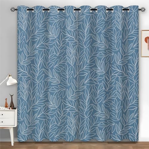 Syhi Qlty Verdunklungsvorhänge Blaue Blätter Vorhang Blickdicht Vorhänge Mit Ösen, Thermovorhang Kälteschutz Gardinen Blickdicht 2er Set für Wohnzimmer Schlafzimmer, 175x140 cm(HxB) von Syhi Qlty