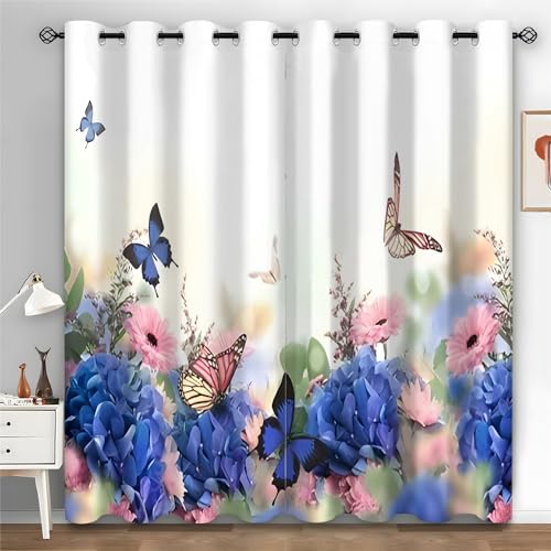 Syhi Qlty Verdunklungsvorhänge Frühling Vorhang Blickdicht Vorhänge Mit Ösen, Schmetterling Thermovorhang Kälteschutz Gardinen Blickdicht 2er Set für Wohnzimmer Schlafzimmer, 160x132 cm(HxB) von Syhi Qlty