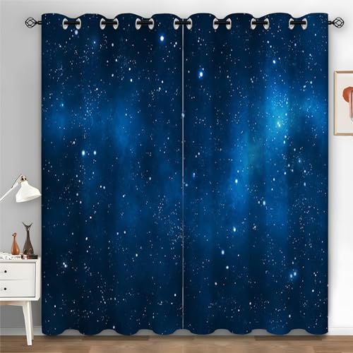Syhi Qlty Verdunklungsvorhänge Stern Vorhang Blickdicht Vorhänge Mit Ösen, Nachthimmel Thermovorhang Kälteschutz Gardinen Blickdicht 2er Set für Wohnzimmer Schlafzimmer, 245x140 cm(HxB) von Syhi Qlty