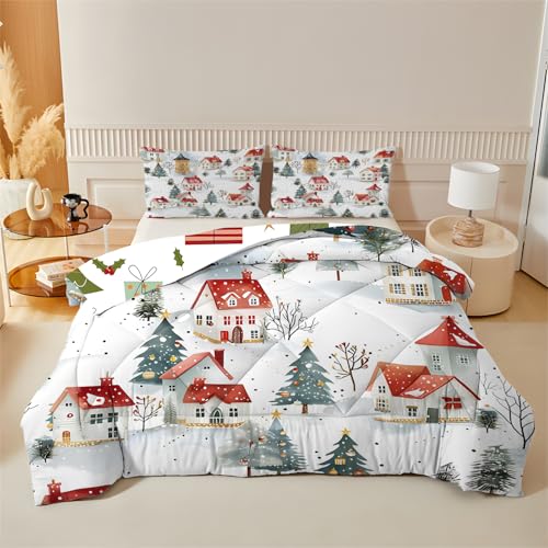 Syhi Qlty Weihnachtsbaum Bettdecke 200x200cm 4 Jahreszeiten, Waschbare Bettdecke ohne Bezug, Bettdecken Mikrofaser Rote Weihnachten Steppdecke, Weiche Feiertag Ganzjahresdecke Schlafdecke von Syhi Qlty