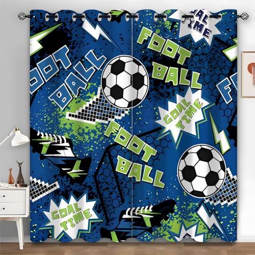 Verdunklungsvorhänge Fußball Vorhang Blickdicht Vorhänge Mit Ösen, Abstrakt Geometrische Thermovorhang Kälteschutz Gardinen Blickdicht 2er Set für Wohnzimmer Schlafzimmer, 220x140 cm(HxB)(A59) von Syhi Qlty