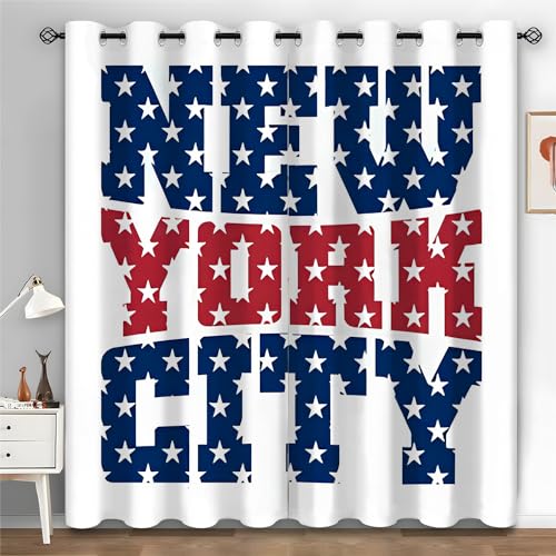 Verdunklungsvorhänge New York Schriftzug Vorhang Blickdicht Vorhänge Mit Ösen, Thermovorhang Kälteschutz Gardinen Blickdicht 2er Set für Wohnzimmer Schlafzimmer, 245x140 cm(HxB) von Syhi Qlty