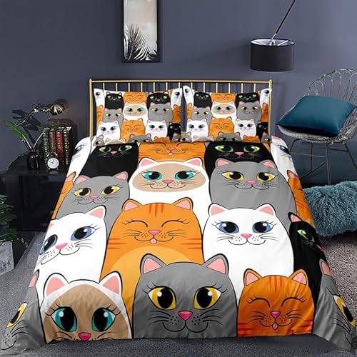 Bettwäsche 135x200 Kinder Orangene Katze Bettbezug 3 Teilig, Mikrofaser Bettwäsche Set Atmungsaktive, 3D Muster Bettbezüge mit Reißverschluss Schließung und 2 Kissenbezug 80x80 cm von Syhibaba