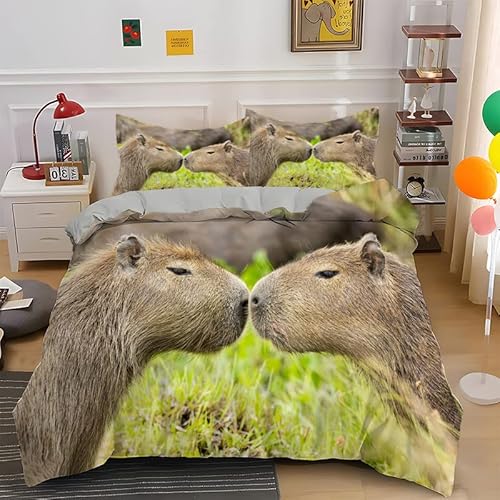 Syhibaba Bettwäsche 135x200 Braunes Capybara Bettwäsche-Sets, Mikrofaser Bettbezug 135 x 200, Bettbezüge mit Reißverschluss Schließung und 2 kopfkissenbezug 80x80 cm von Syhibaba