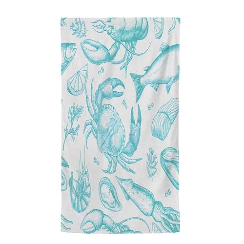 Syhibaba Strandtuch Blaue Krabbe Strandhandtuch Schnelltrocknend Sandfrei, Mikrofaser Badetücher Strandtücher für Camping Reise Fitness Wandern, Dünnes Tragbares Strandlaken, 90x180 cm von Syhibaba