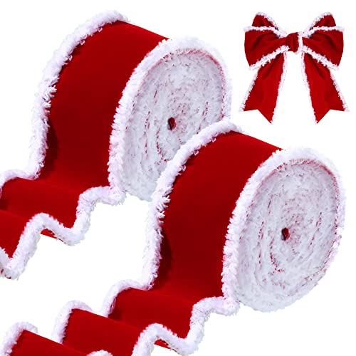 2 Rollen Weihnachten Samtbänder Weiße und Rote Dekorative Bänder Rollen Handwerk DIY Band Stoffband Verdrahtet Bänder für Basteln Weihnachten Feste Dekoration von Syhood