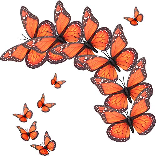 Monarch Schmetterling Deko Halloween Schmetterling Wanddekoration 4,7 Zoll Orange Künstliche Gefälschte Schmetterlinge zum Basteln 3D Magnet für Hochzeit Schlafzimmer (Orange, 24 Stück) von Syhood