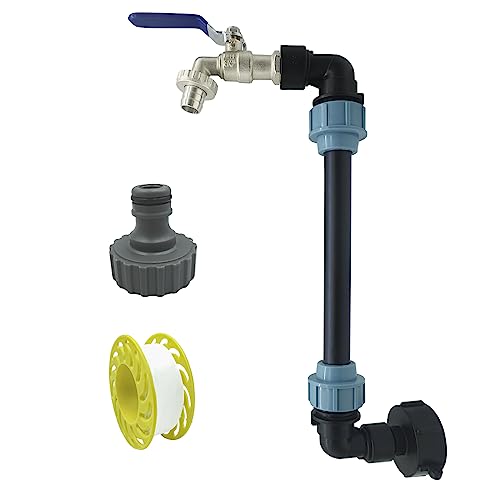 SyiXute 1 Kit IBC Schwanenhals 3/4" Auslaufhahn,3/4 Zoll IBC Adapter,S60x6 Wasserhahn Absperrhahn für 1000L Regenwassertank,Regenfass,IBC Container von SyiXute