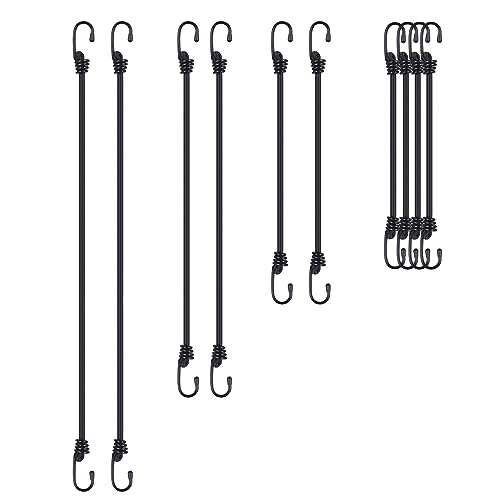 SyiXute 10 Stücke Spanngummi mit Haken,Gepäckspanner mit Haken,in 4-Längen,Schwarz,Extra Stark Spanngurte mit Haken für Tarps Fahrräder Motorräder Auto Ladung usw von SyiXute