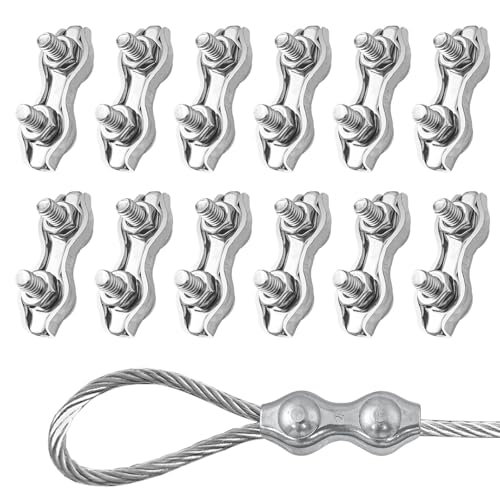 SyiXute 12 Stüke M2 Duplex Klemme,Drahtseilklemme,304 Edelstahl Drahtseile Clip für 2 mm Drahtseile Rostfrei Kabelklemme von SyiXute