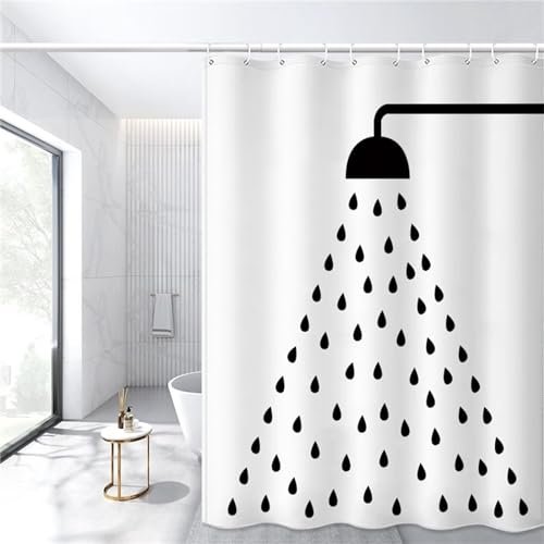 Duschvorhang Anti-Schimmel 180x160cm Weiß schwarz Duschvorhäng Waschbar Textil Bad Vorhang,3D Shower Curtains Polyester Antibakteriell Stoff,Badewanne Duschvorhang mit 12 Duschvorhängeringen von Syiboo