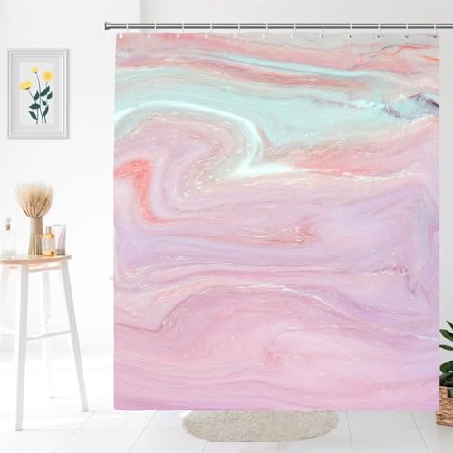 Duschvorhang Anti-Schimmel 300x150cm Farbiger Marmor Duschvorhäng Waschbar Textil Bad Vorhang,3D Shower Curtains Polyester Antibakteriell Stoff,Badewanne Duschvorhang mit 12 Duschvorhängeringen von Syiboo
