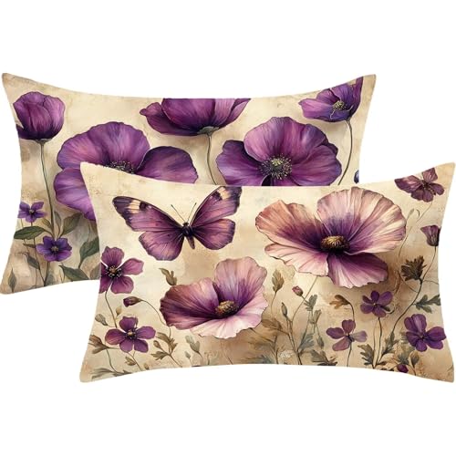 Kissenbezug Lila Outdoor Kissen 40x60 Sofakissen Groß Kissenhüllen Blume Doppelseitiger Druck Gartenkissen 2er Set Leinen Dekokissen für Couch Balkon Herbst Deko Wohnzimmer, Geschenke für Frauen,J839 Kissenbezug Lila Outdoor Kissen 40x60 Sofakissen Groß Kissenhüllen Blume Doppelseitiger Druck Gartenkissen 2er Set Leinen Dekokissen für Couch Balkon Herbst Deko Wohnzimmer, Geschenke für Frauen,J839 von Syiboo