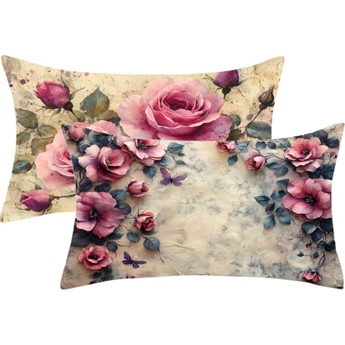 Outdoor Kissen Retro Kissenbezug 60 x 90 Blume Dekokissen Samt Wasserfest Gartenkissen 2er Set Zierpolster mit Unsichtbarer Reißverschluss Herbst Kissenbezüge für Sofa Auto Bauernhaus Balkon Deko,J841 Outdoor Kissen Retro Kissenbezug 60 x 90 Blume Dekokissen Samt Wasserfest Gartenkissen 2er Set Zierpolster mit Unsichtbarer Reißverschluss Herbst Kissenbezüge für Sofa Auto Bauernhaus Balkon Deko,J841 von Syiboo