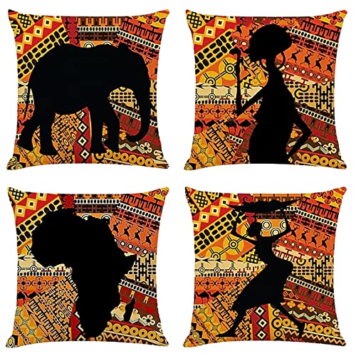 Syiboo 4 er Pack Kissenbezug 30x30cm Hochwertige Qualität AFRIKANISCHES FRAUENTIER Quadrat Doppelseitig Samt Outdoor Kissen Mit verdecktem Reißverschluss für Wohnzimmer Sofa Dekor kissenbezüge a1177 von Syiboo