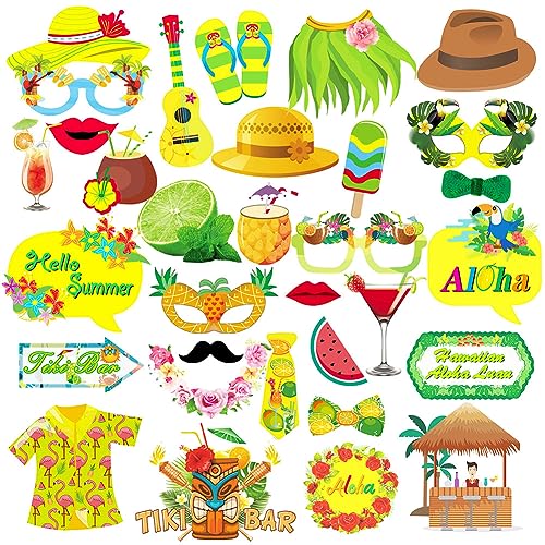 33Pcs Hawaii Photo Booth Props,Hawaiikette Blumenkette Und Party Brillen,Hawaii Lustige Brille Für Strand Thema Dekoration Foto Requisiten,Aloha Hawaii Foto Requisite Dekoration Für Hochzeit von Syijupo