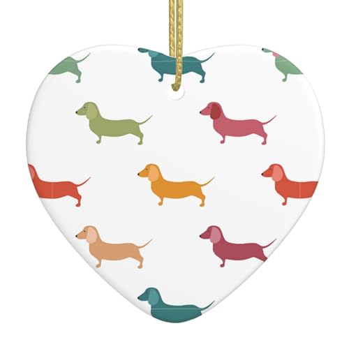 Niedlicher Dackel-Hund bedruckter Weihnachtsbaum Liebe Keramik hängende Dekoration – eine entzückende Ergänzung zu Ihrer Urlaubsdekoration von Sylale