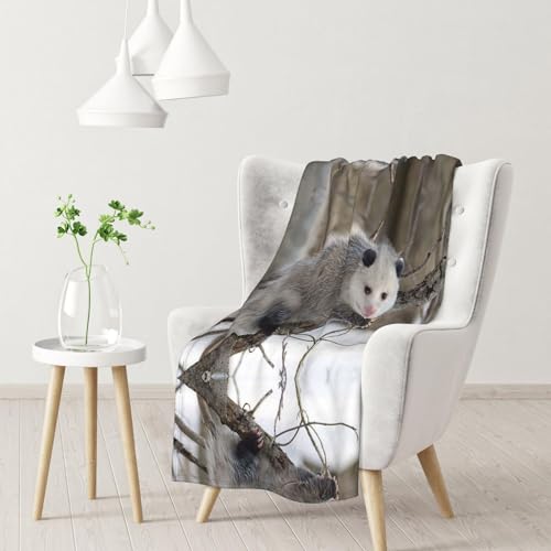 Opossum In Snow Flanell-Überwurfdecke – Mikrofaser-Flanell-Decken für Sofa, Bett, Couch und Reisen, 280 g Flanell von Sylale