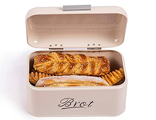 SYLANDO Brotkasten aus Metall, Brot Lange Aufbewahren, Retro Brot Box, Brotaufbewahrungsbox mit Deckel klein (31 * 19 * 15 cm), Beige von SYLANDO