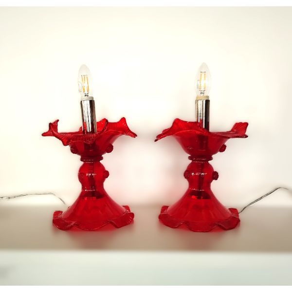 Paar rote Murano Glas Nachttischlampen, Sylcom von Sylcom