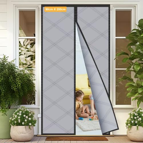 Sylken Thermo Türvorhang Kälteschutz 80 x 200 cm, Magnetischer Wärmeschutzvorhang für Türen Verdickter Oxford-Stoff Thermvorhang Tür, Winddicht Kälteschutzvorhang Für Balkontür/Terrassentür, Grau von Sylken