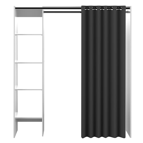 Symbiosis Schrank, Schrank Schlafzimmer Tom Weiß mit grauen Vorhang Mäuse, Weiß/Anthrazit, 182 x 123 x 50 cm von Symbiosis