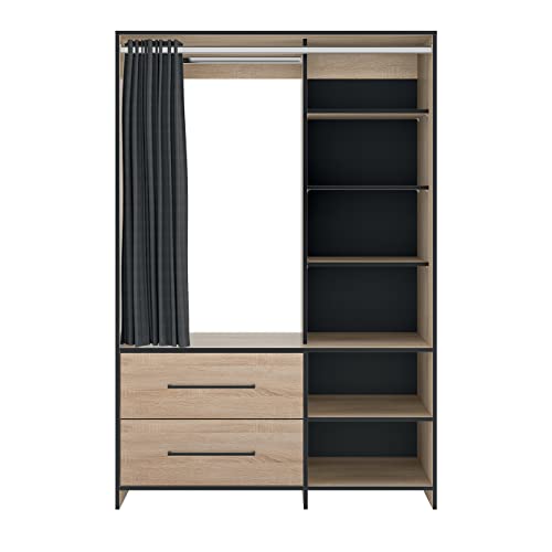 Symbiosis Schrank, Kleiderschrank, Eiche und Schwarz, L122xH180xP50cm von Symbiosis