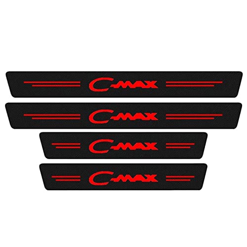 Symilov 4 Stück Auto Einstiegsleisten Schutz, für Fo-rd C-Max CMax C Max mit Logo Kohlefaser Auto Türeinstiegsschutz Aufkleber Anti Kratz Schutzstreifen,Red von Symilov