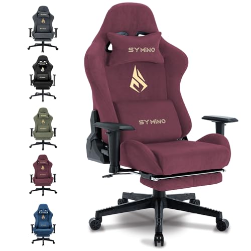 Symino Gaming Stuhl, Atmungsaktiver Bürostuhl aus Hochwertigem Stoff, So Weich Wie Pelz, Ergonomischer PC-Stuhl, Verstellbarer und Drehbarer Schreibtischstuhl mit Fußstütze, Schwarz von Symino