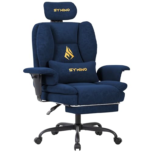 Symino Gaming Stuhl Chefsessel Bürostuhl Ergonomisch, Vintage-PU-Leder Schreibtischstuhl mit Fußstütze Höhenverstellbarer Office Chair Computerstuhl 130kg, Dunkelblau von Symino