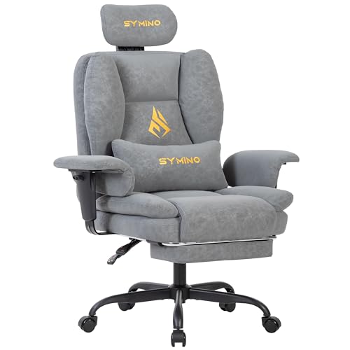 Symino Gaming Stuhl Chefsessel Bürostuhl Ergonomisch, Vintage-PU-Leder Schreibtischstuhl mit Fußstütze Höhenverstellbarer Office Chair Computerstuhl 130kg, Grau von Symino