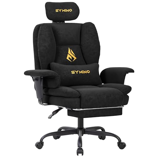 Symino Gaming Stuhl Chefsessel Bürostuhl Ergonomisch, Vintage-PU-Leder Schreibtischstuhl mit Fußstütze Höhenverstellbarer Office Chair Computerstuhl 130kg, Schwarz von Symino