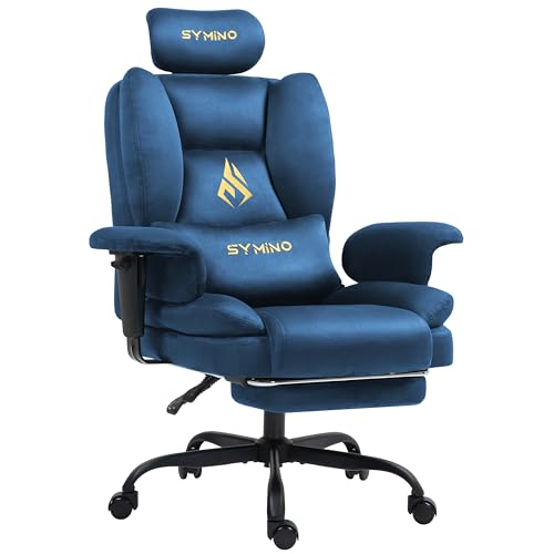Symino Gaming Stuhl Chefsessel Bürostuhl Ergonomisch, Wildlederimitat Sofa-ähnliches Schreibtischstuhl mit Fußstütze Höhenverstellbarer Office Chair Computerstuhl 130kg, Blau von Symino