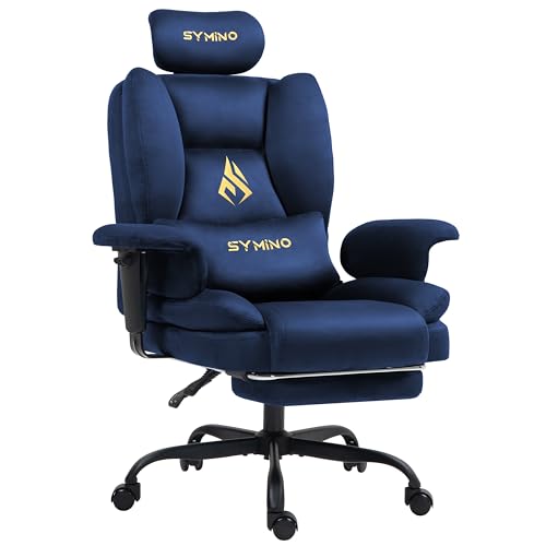 Symino Gaming Stuhl Chefsessel Bürostuhl Ergonomisch, Wildlederimitat Schreibtischstuhl mit Fußstütze Höhenverstellbarer Office Chair Computerstuhl 130kg, Dunkelblau von Symino