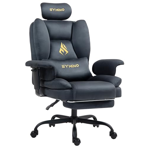 Symino Gaming Stuhl Chefsessel Bürostuhl Ergonomisch, Wildlederimitat Schreibtischstuhl mit Fußstütze Höhenverstellbarer Office Chair Computerstuhl 130kg, Grau von Symino