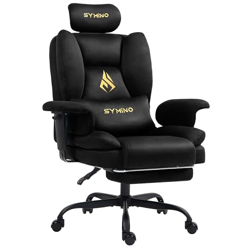 Symino Gaming Stuhl Chefsessel Bürostuhl Ergonomisch, Wildlederimitat Schreibtischstuhl mit Fußstütze Höhenverstellbarer Office Chair Computerstuhl 130kg, Schwarz von Symino