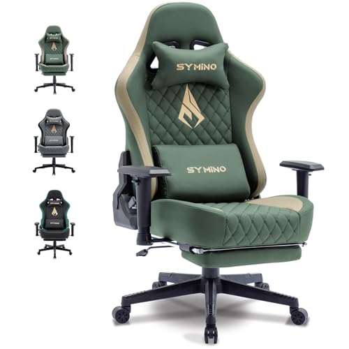 Symino Gaming Stuhl - Ergonomischer Bürostuhl im Racing Style, 201 kg Belastbarkeit, verstellbare Armlehnen, Vintage PU Leder, Gaming Chair mit Fußstütze (Grün) von Symino