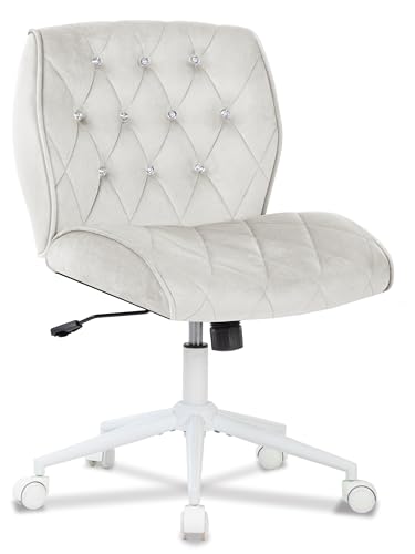Symino Homeoffice Schneidersitz Stuhl Wippfunktion von 12°, Schminkstuhl Schreibtischstuhl aus Wildlederimitat Stoff, Höhenverstellbar 360° Drehbar Bürostuhl Ergonomisch, bis 150kg (Diamant -Khaki) von Symino